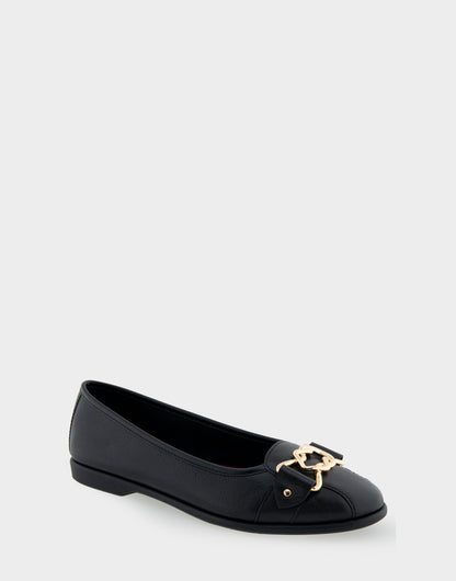 Aerosoles Bia Black Genuine Leather Ornamented Flat