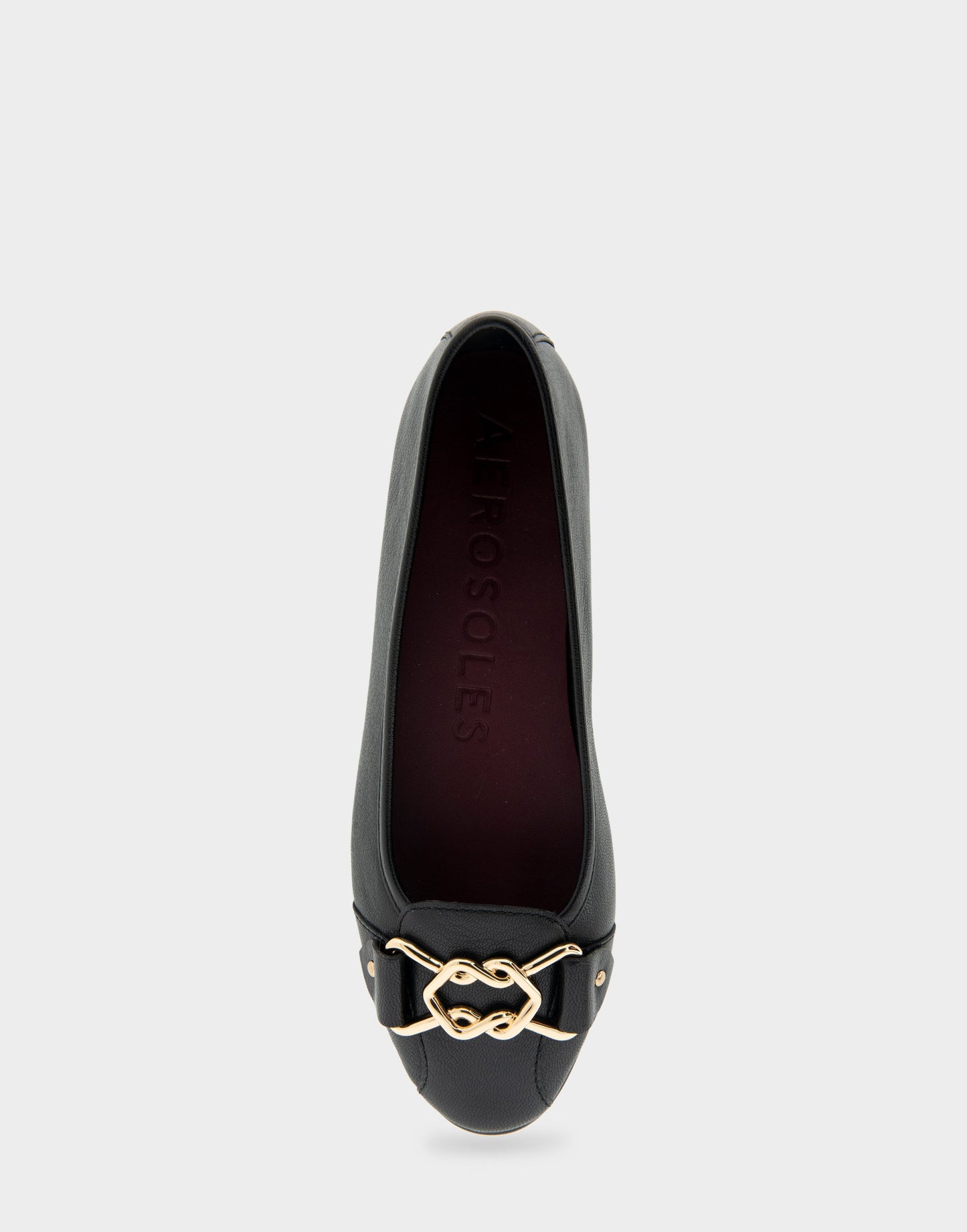 Aerosoles Bia Black Genuine Leather Ornamented Flat