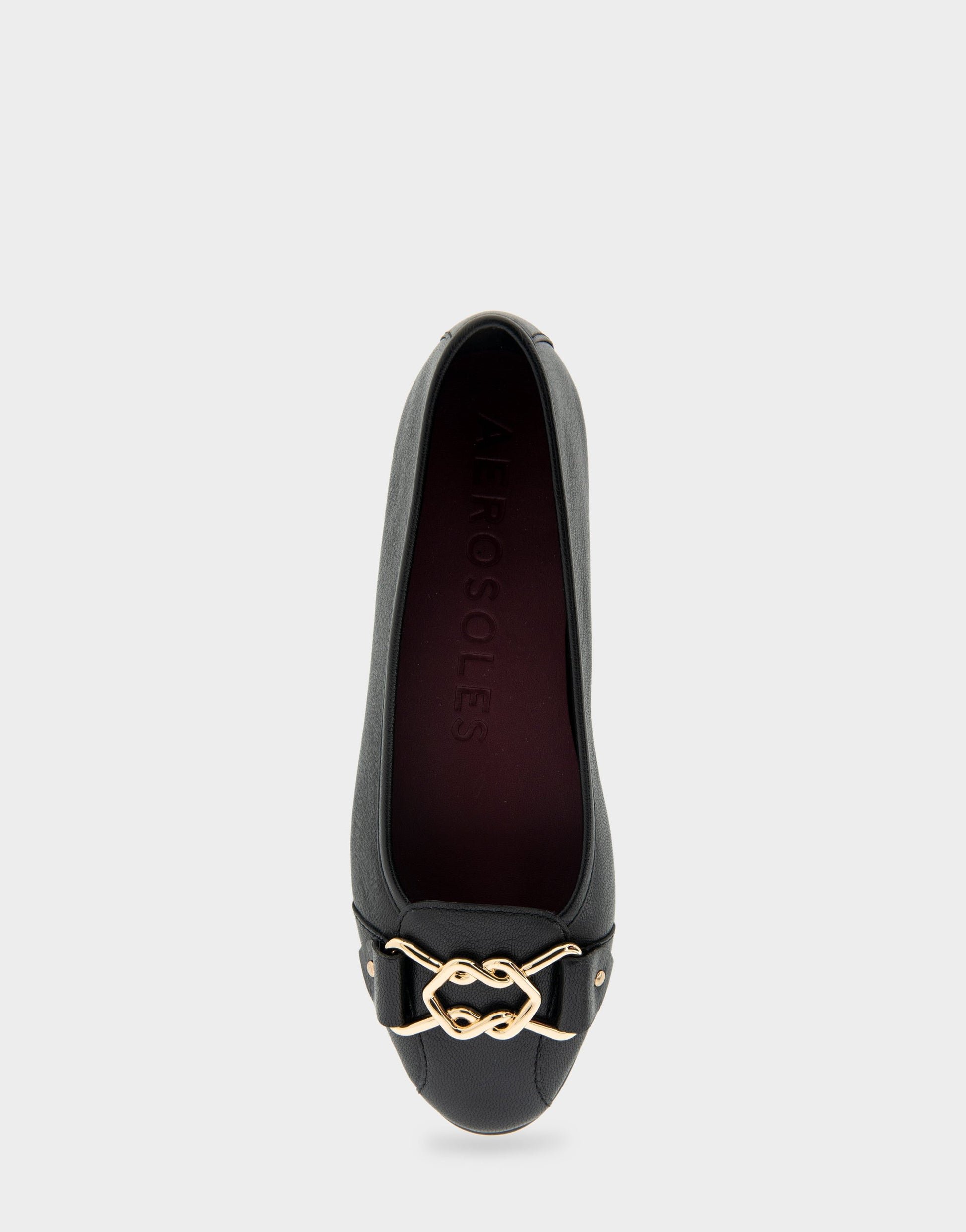 Aerosoles Bia Black Genuine Leather Ornamented Flat
