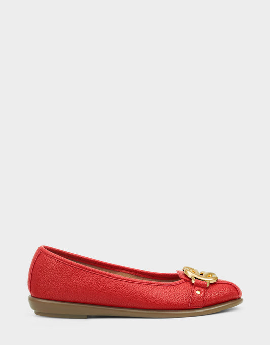 Aerosoles Big Bet Red Faux Leather Ballet Flat with Gold Hardware