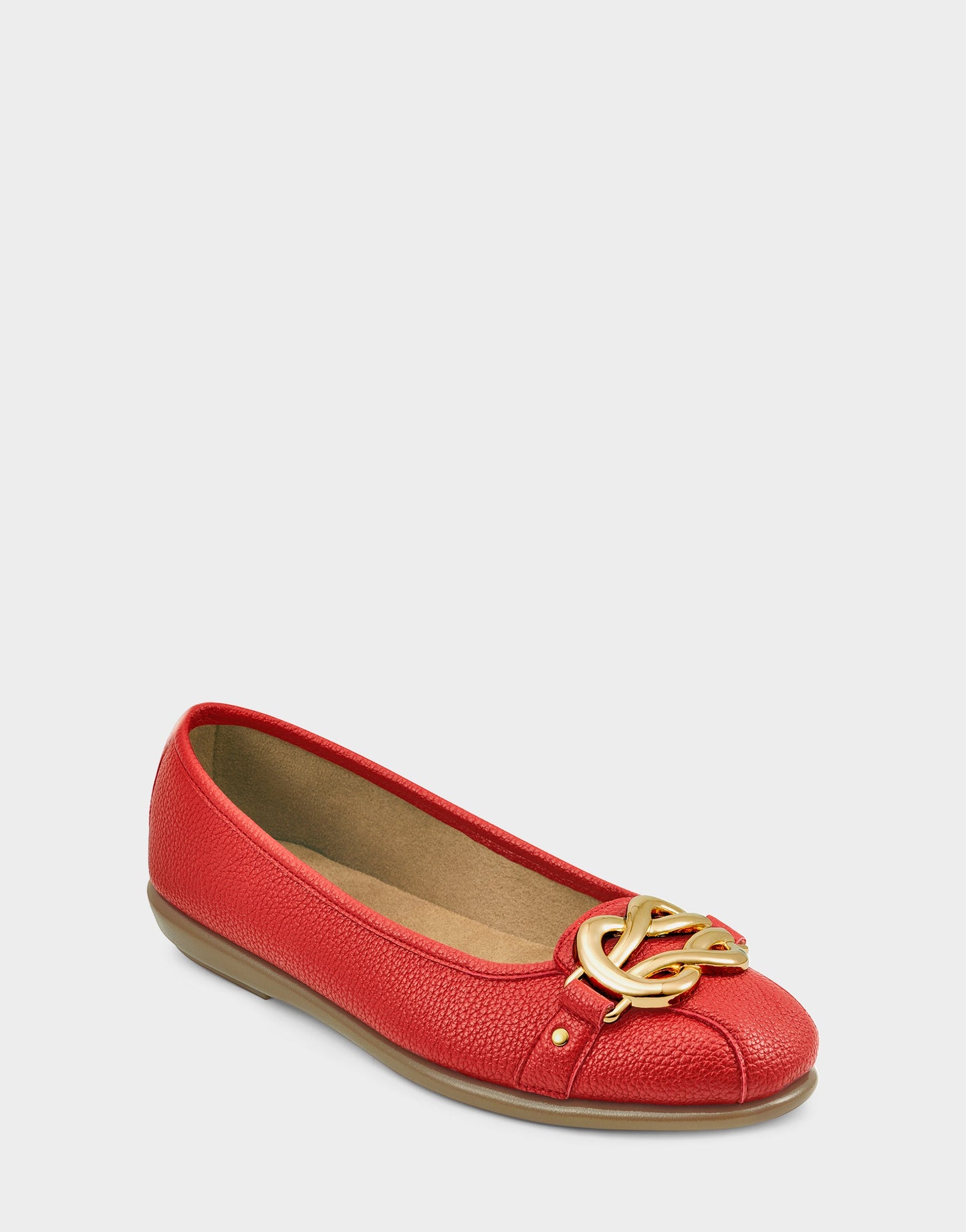 Aerosoles Big Bet Red Faux Leather Ballet Flat with Gold Hardware