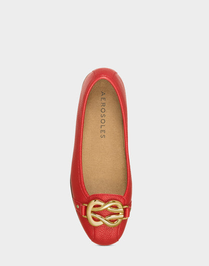 Aerosoles Big Bet Red Faux Leather Ballet Flat with Gold Hardware