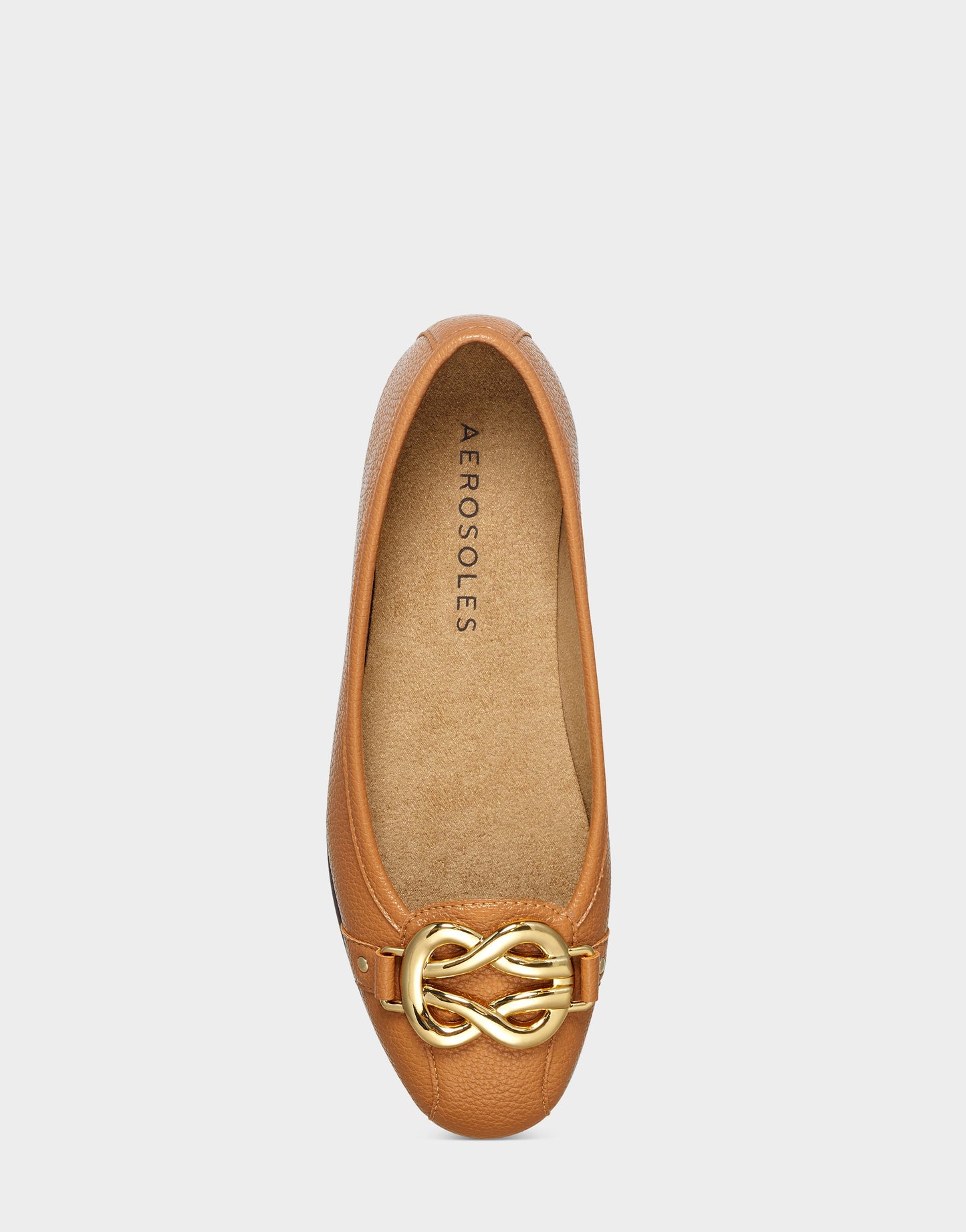 Aerosoles Big Bet Tan Brown Faux Leather Ballet Flat with Gold Hardware