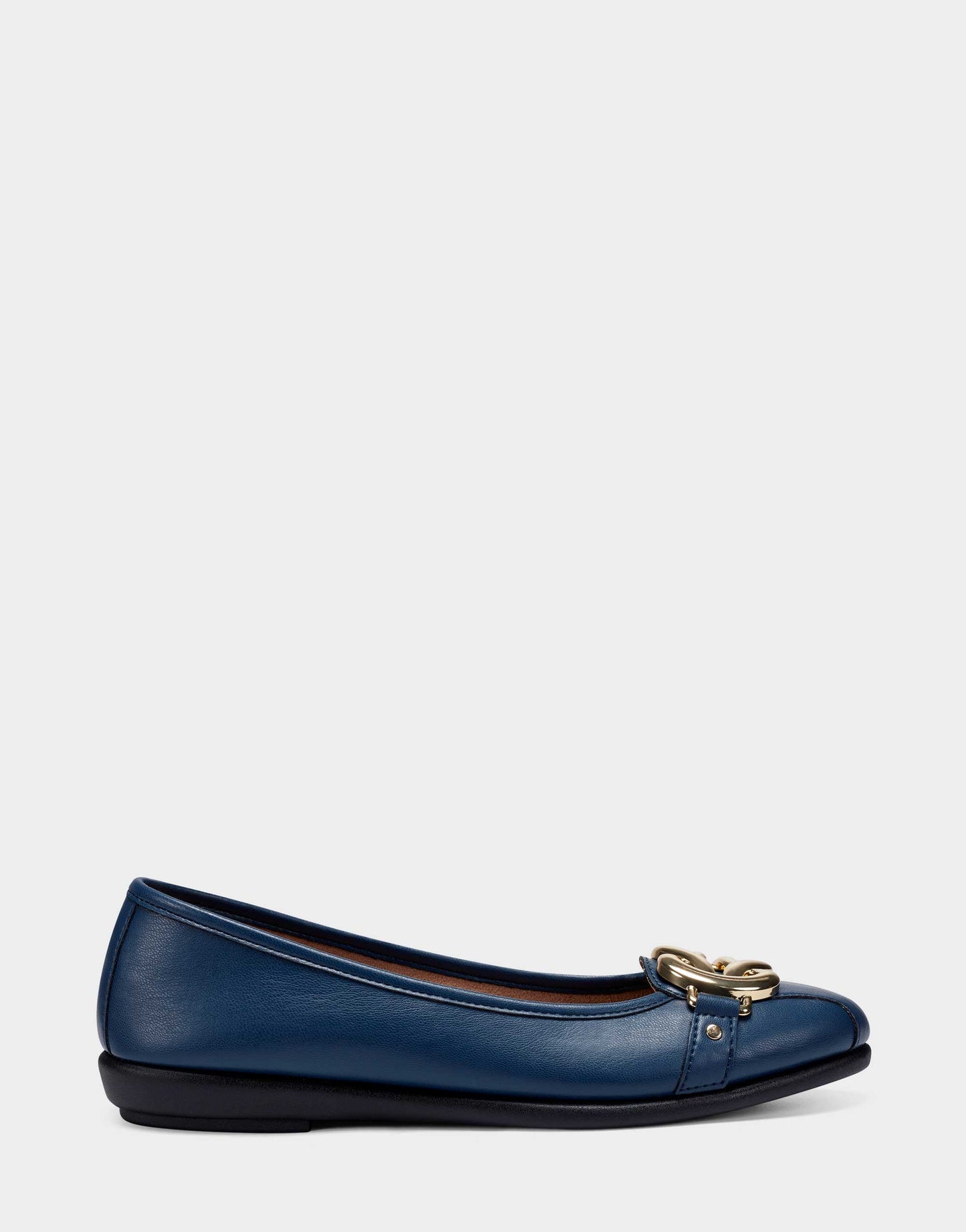Aerosoles Big Bet Navy Blue Faux Leather Ballet Flat with Gold Hardware