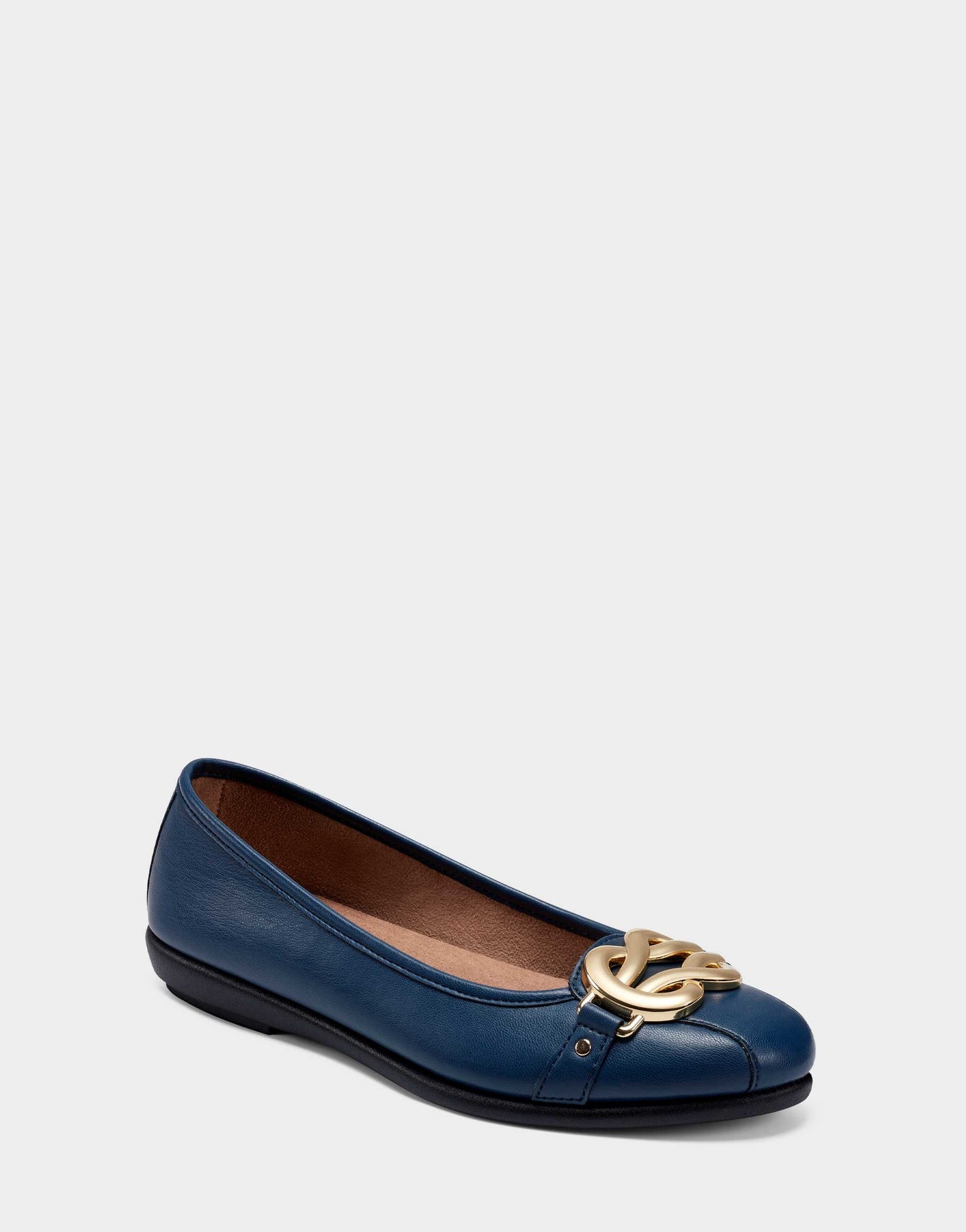 Aerosoles Big Bet Navy Blue Faux Leather Ballet Flat with Gold Hardware