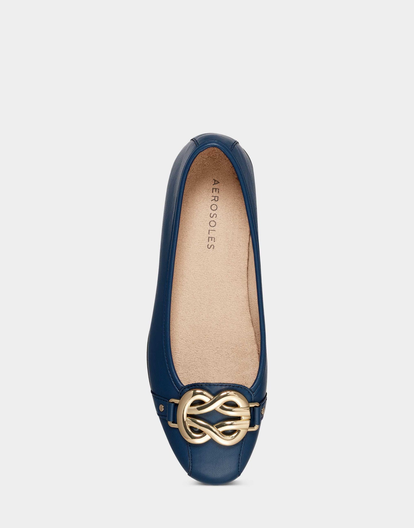 Aerosoles Big Bet Navy Blue Faux Leather Ballet Flat with Gold Hardware