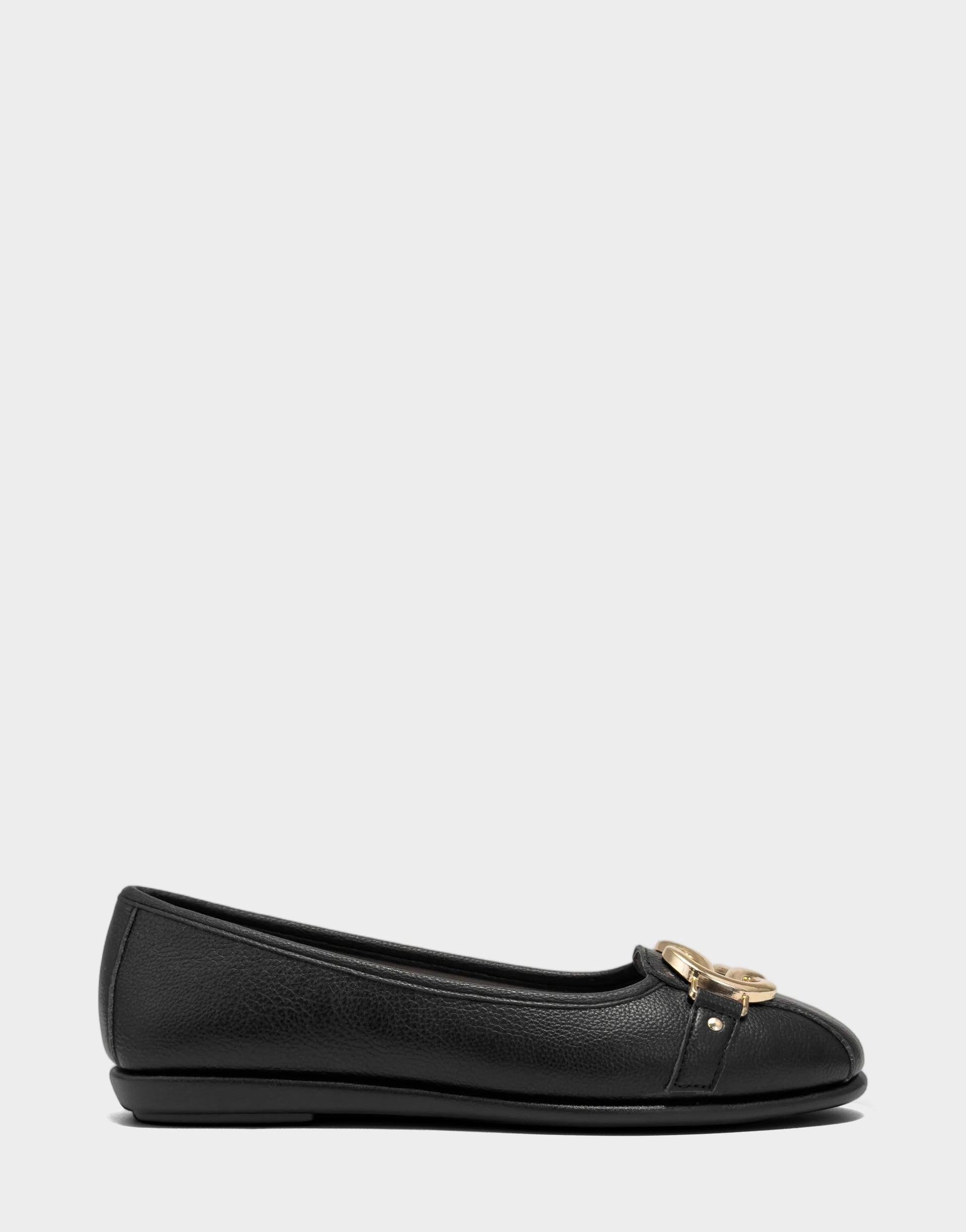 Aerosoles Big Bet Black Faux Leather Ballet Flat with Gold Hardware