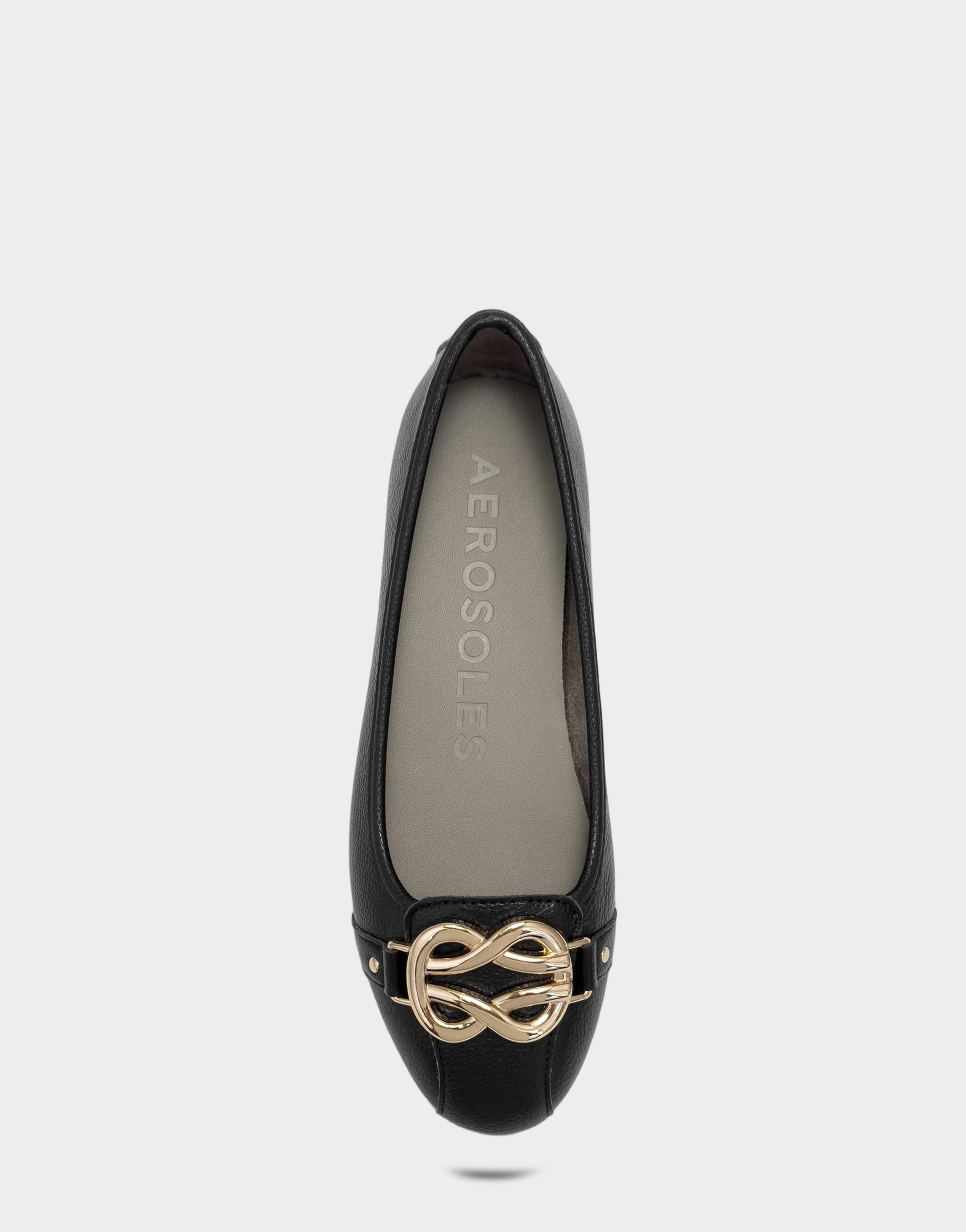 Aerosoles Big Bet Black Faux Leather Ballet Flat with Gold Hardware