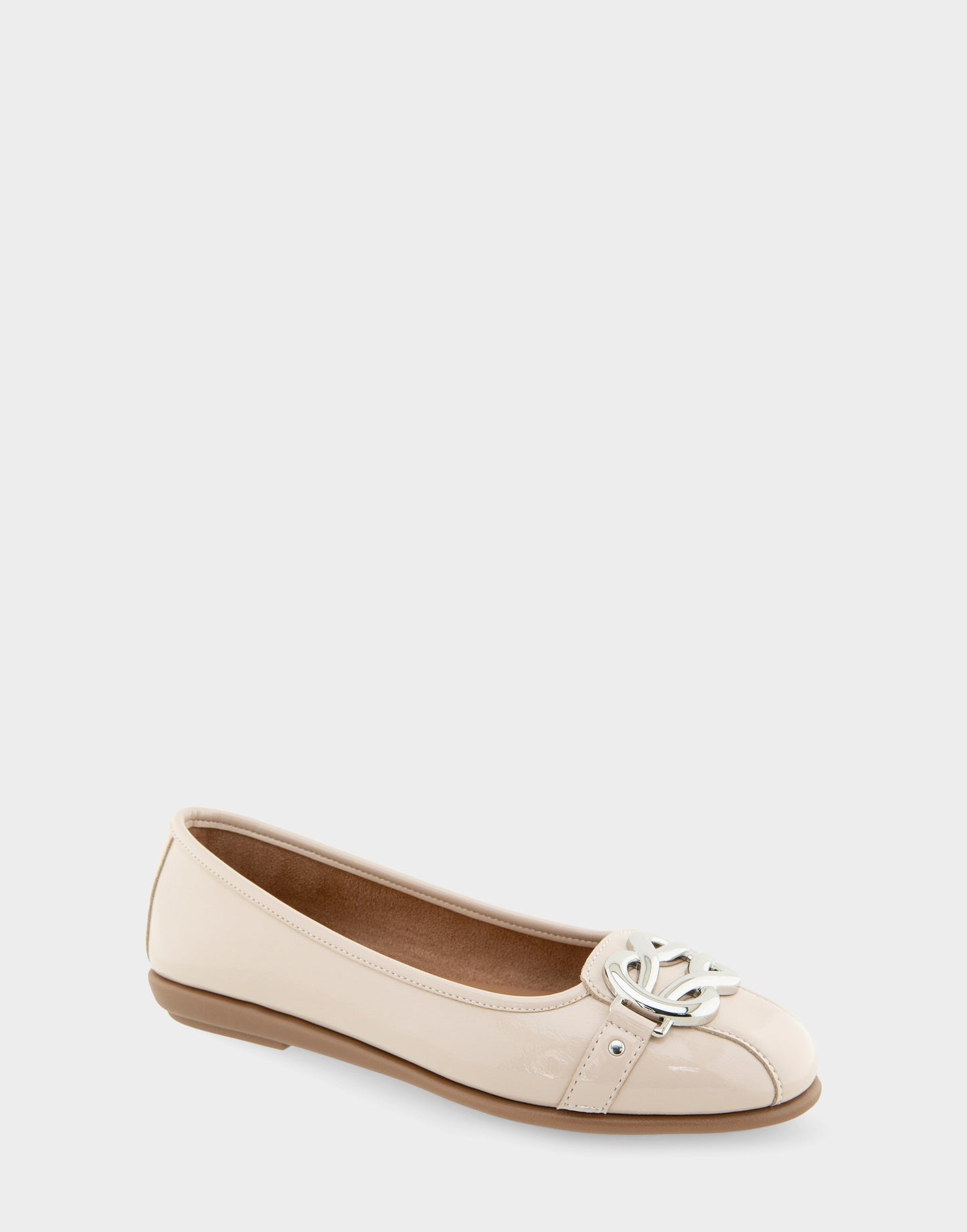Aerosoles Big Bet Stone Patent Faux Leather Ballet Flat with Gold Hardware