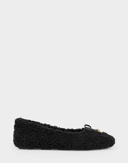 Aerosoles Women's Ballet Flat in Black Faux Shearling