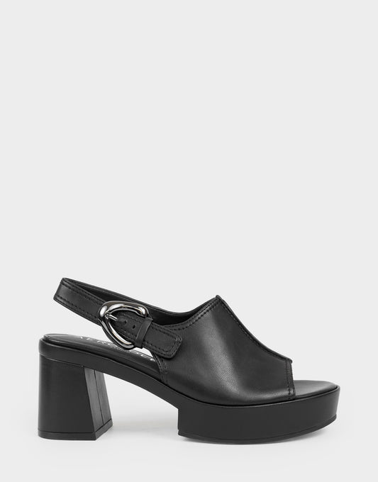 Aerosoles Women's Platform Sandal in Black Stretch Faux Leather