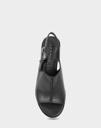 Aerosoles Women's Platform Sandal in Black Stretch Faux Leather