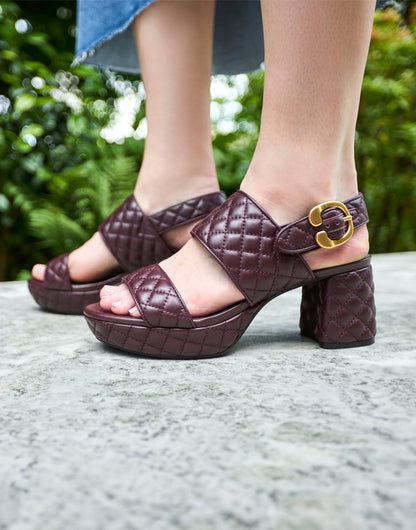 Aerosoles Comfortable Women's Platform Sandal in Deep Aubergine Quilted Leather Leather