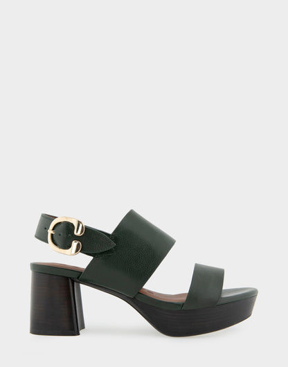 Aerosoles Comfortable Women's Platform Sandal in Fir Green Leather Leather