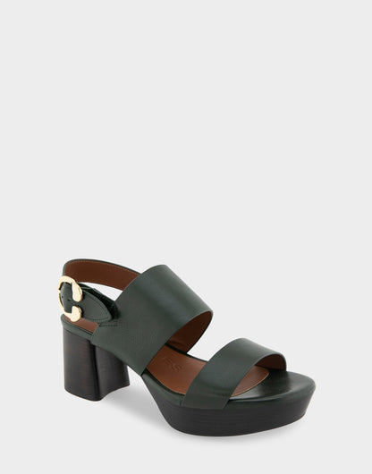 Aerosoles Comfortable Women's Platform Sandal in Fir Green Leather Leather