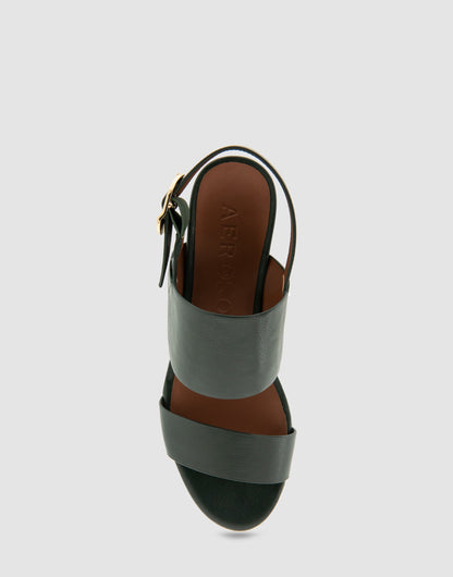 Aerosoles Comfortable Women's Platform Sandal in Fir Green Leather Leather