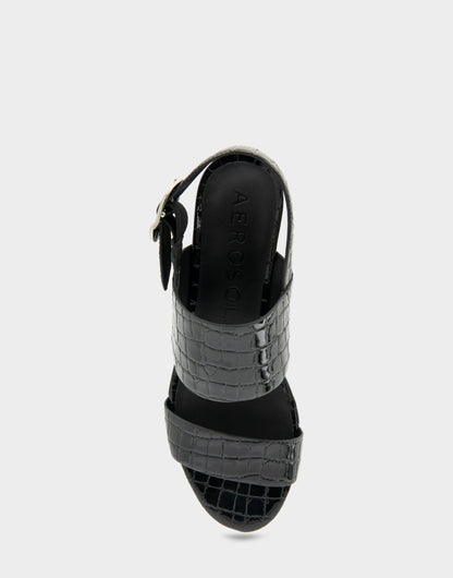 Aerosoles Comfortable Women's Platform Sandal in Black Jelly Croco Black Croco Faux Leather