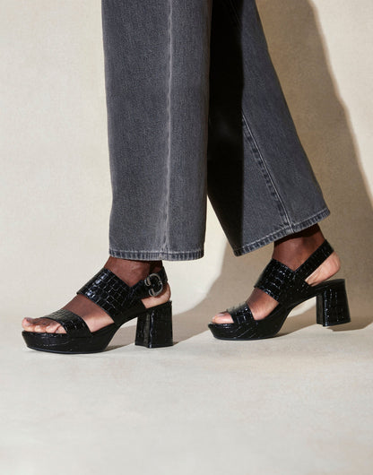 Aerosoles Comfortable Women's Platform Sandal in Black Jelly Croco Black Croco Faux Leather