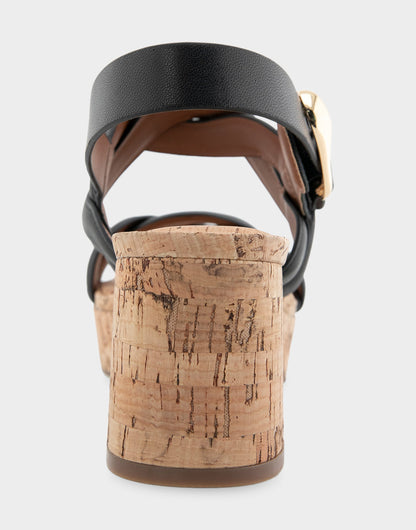 Aerosoles Comfortable Women's Platform Sandals in Black Leather/raffia