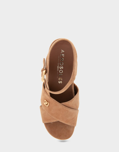Aerosoles Comfortable Women's Platform Sandals in Tan Suede