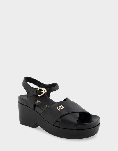 Aerosoles Comfortable Women's Platform Sandals in Black Leather