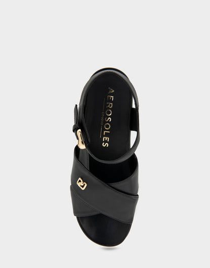Aerosoles Comfortable Women's Platform Sandals in Black Leather
