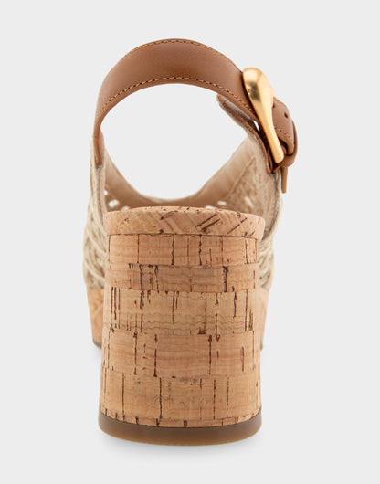 Aerosoles Comfortable Women's Platform Sandals in Natural/tan Embroidered Raffia Raffia Fabric