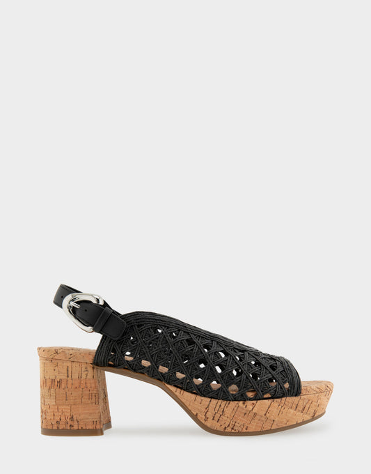 Aerosoles Comfortable Women's Platform Sandals in Black Embroidered Raffia Fabric