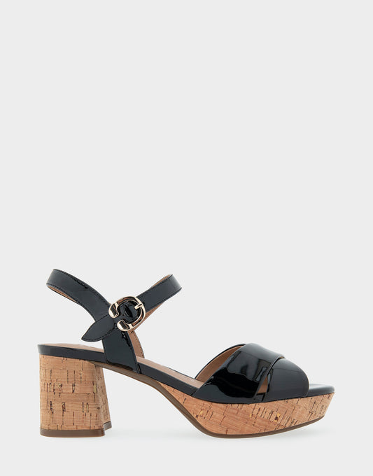 Aerosoles Comfortable Women's Crisscross Platform Sandal in Black Patent Faux Leather