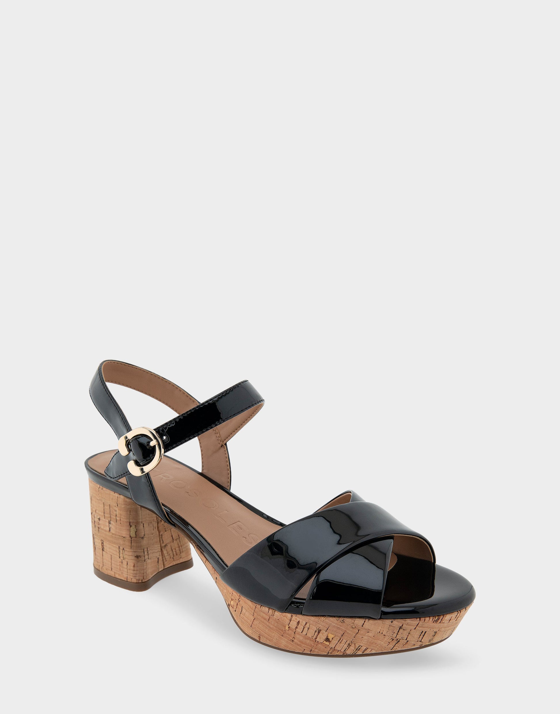Aerosoles Comfortable Women's Crisscross Platform Sandal in Black Patent Faux Leather