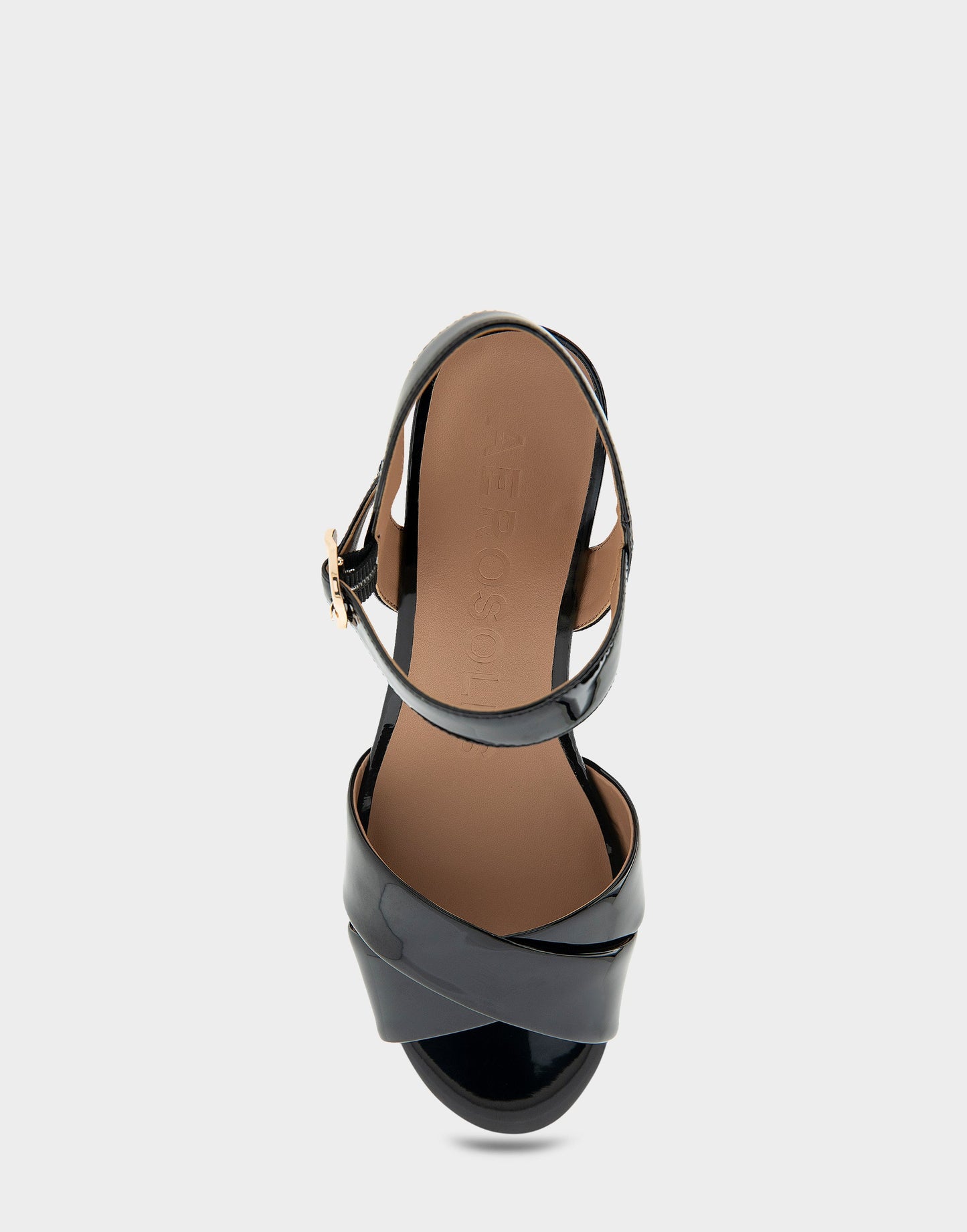 Aerosoles Comfortable Women's Crisscross Platform Sandal in Black Patent Faux Leather