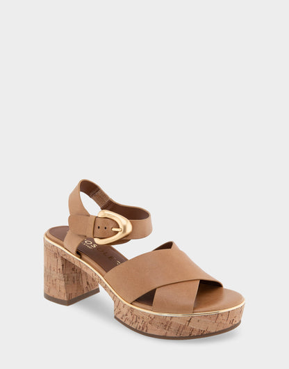 Aerosoles Comfortable Women's Platform Sandals in Tan Burnished Leather