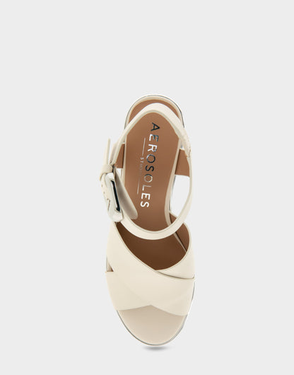 Aerosoles Comfortable Women's Platform Sandals in Eggnog Leather