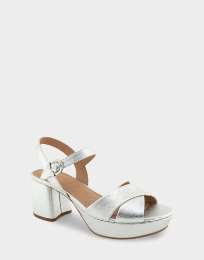 Aerosoles Comfortable Women's Platform Sandals in Silver Metallic Textured Faux Leather