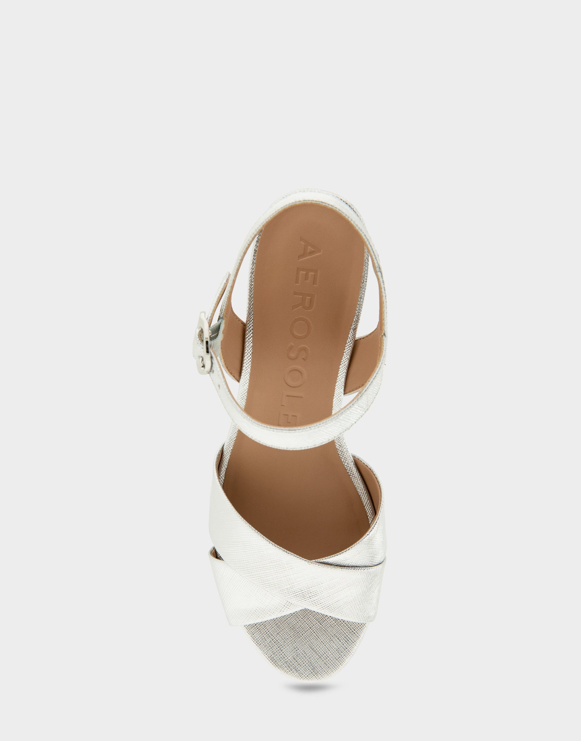Aerosoles Comfortable Women's Platform Sandals in Silver Metallic Textured Faux Leather