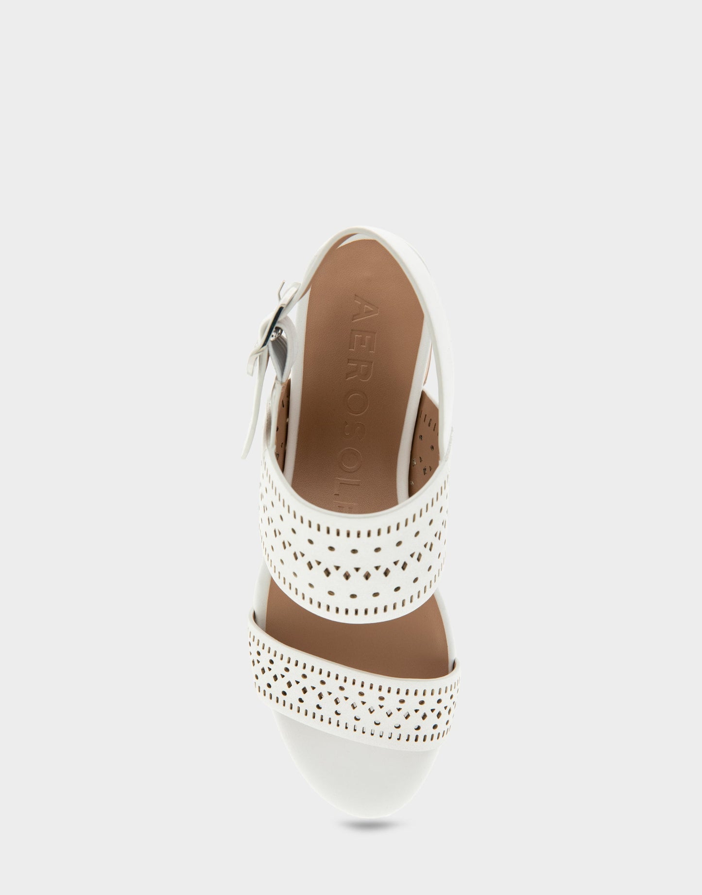 Aerosoles Comfortable Women's Platform Sandals in White Perf Faux Leather Faux Leather