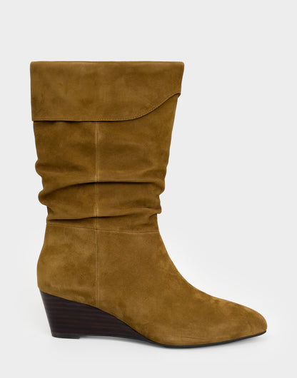 Aerosoles Comfortable Women's Mid Calf Boot In Brown Suede