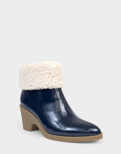 Aerosoles Comfortable Women's Wedge Bootie In Navy Patent Faux Leather