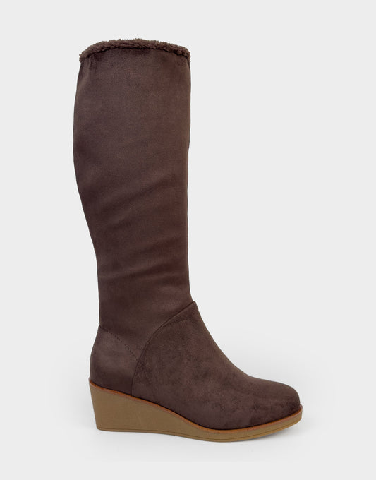 Aerosoles Comfortable Women's Wedge Boot In Brown Faux Suede