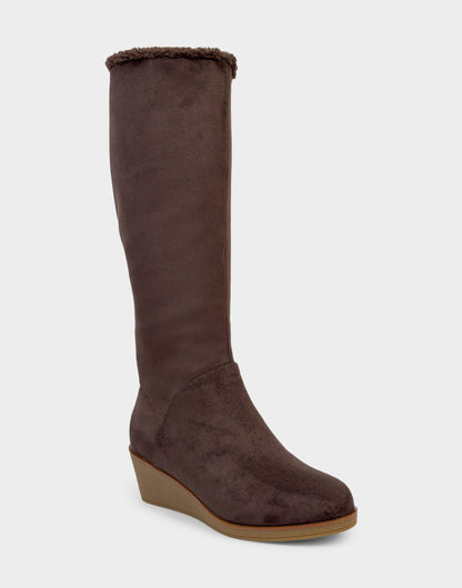 Aerosoles Comfortable Women's Wedge Boot In Brown Faux Suede