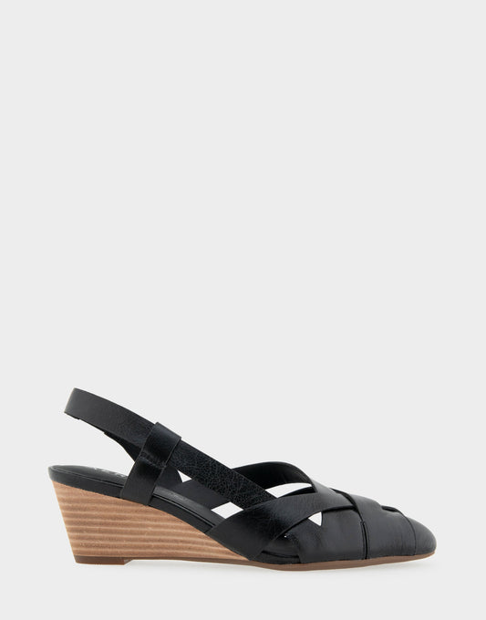 Aerosoles Comfortable Women's Wedge Heels in Black Burnished Leather