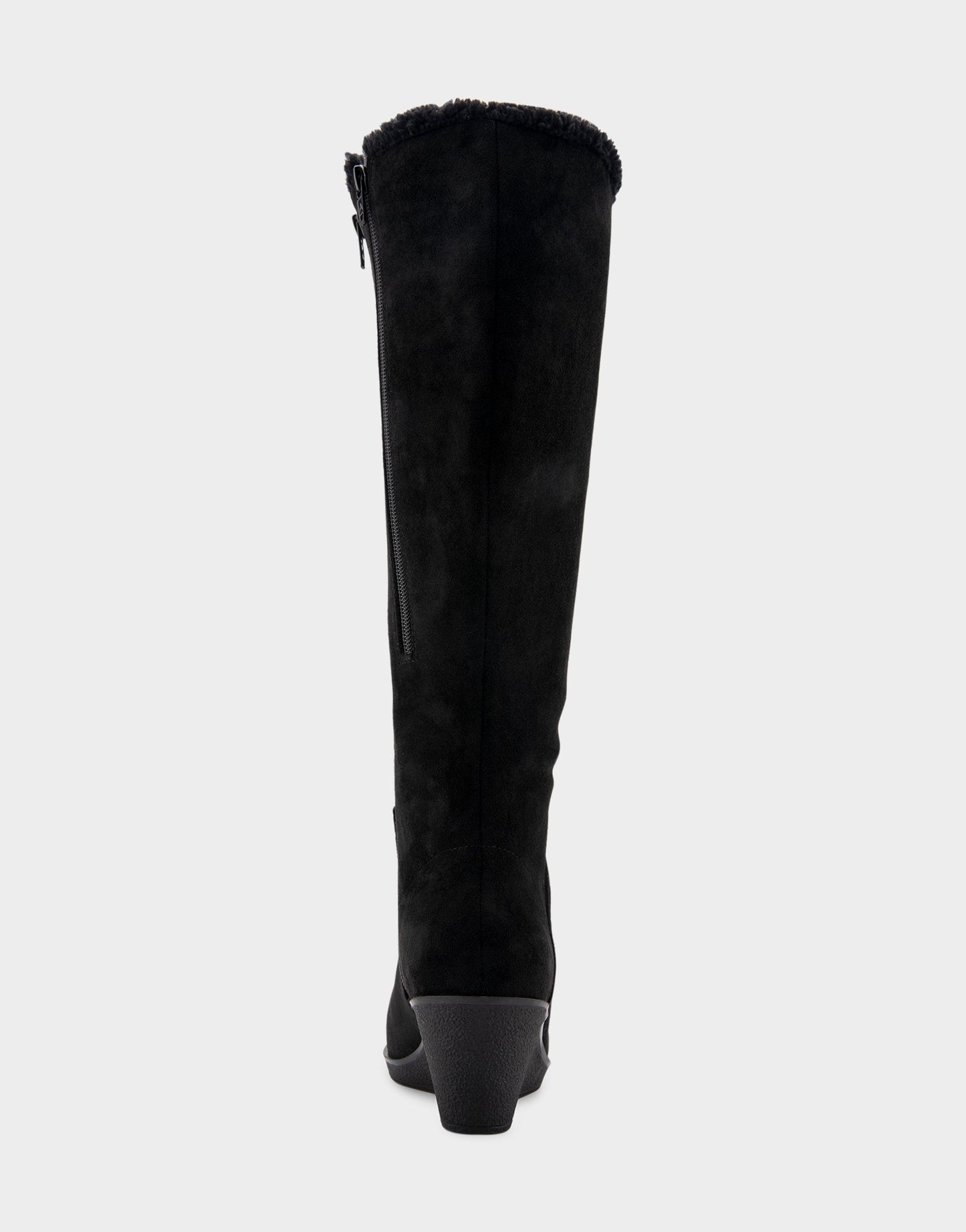 Aerosoles Comfortable Women's Faux Shearling Trimmed Knee High Wedge Boot in Black Faux Suede Faux Suede