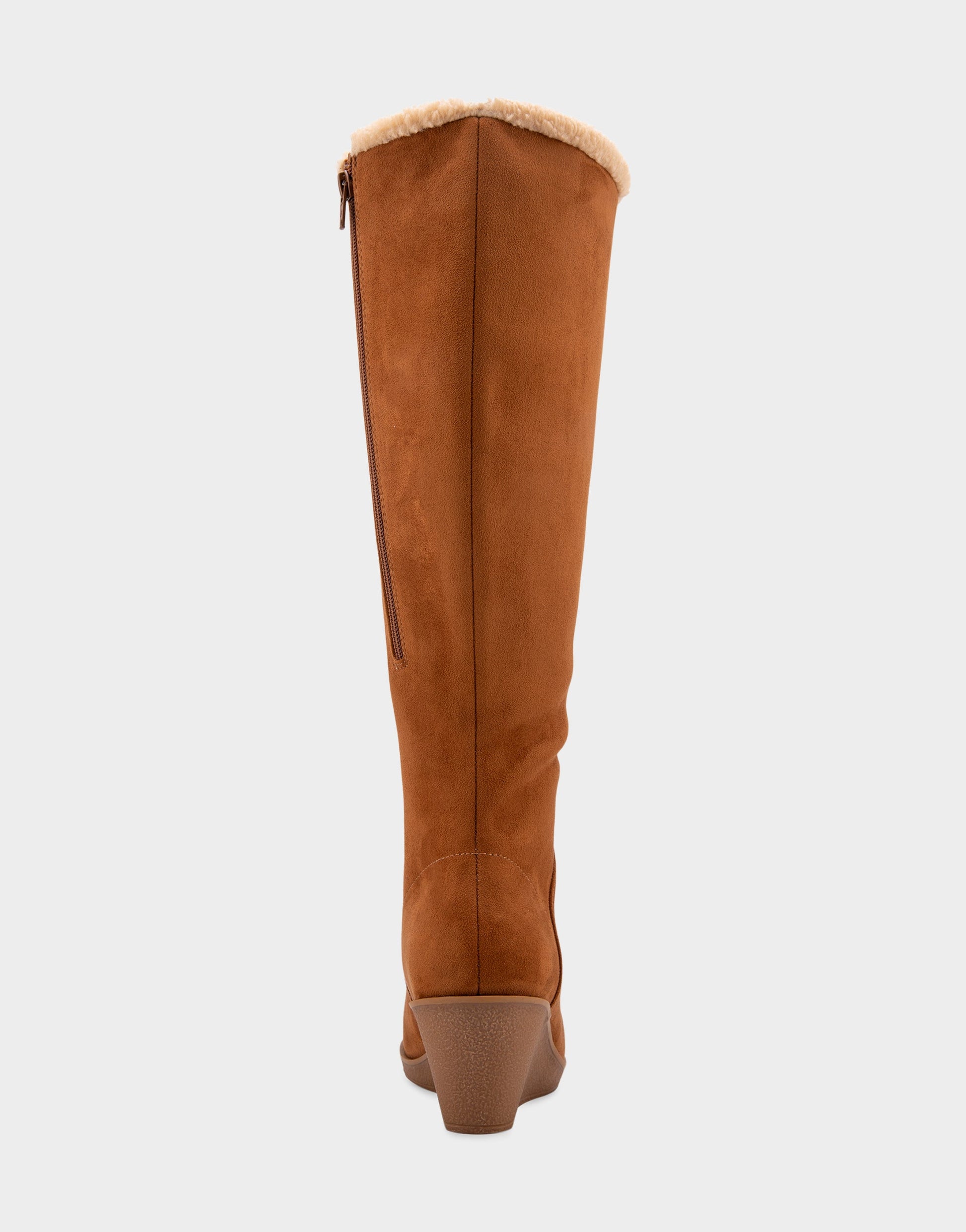 Aerosoles Comfortable Women's Faux Shearling Trimmed Knee High Wedge Boot in Tobacco Faux Suede Faux Suede