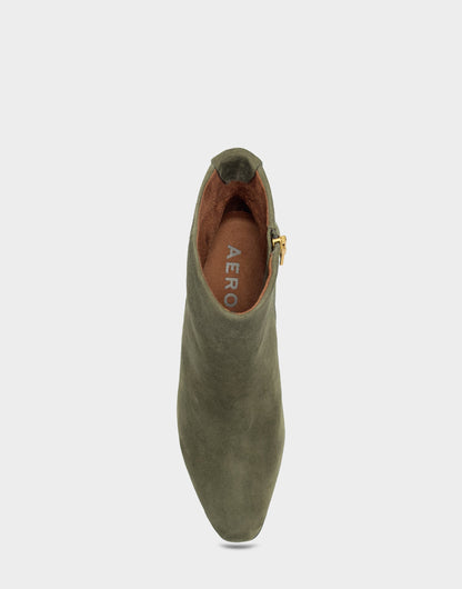 Aerosoles Comfortable Women's Mid Block Heel Bootie In Green Suede