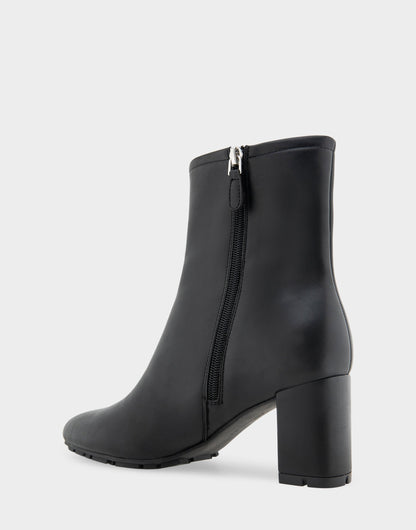 Aerosoles Comfortable Women's Mid Block Heel Bootie In Black Faux Leather