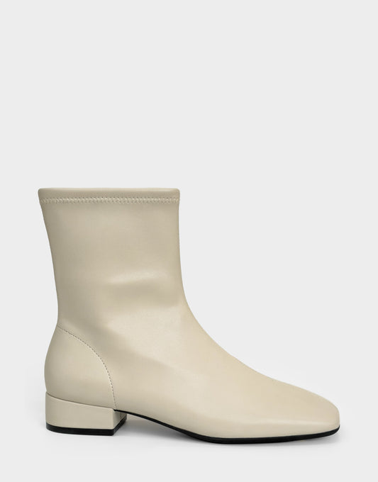 Aerosoles Comfortable Women's Low Block Heel Bootie In Beige Faux Leather
