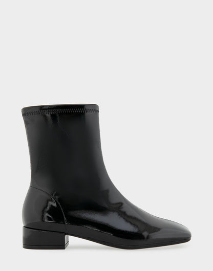 Aerosoles Comfortable Women's Low Block Heel Bootie In Black Patent Faux Leather
