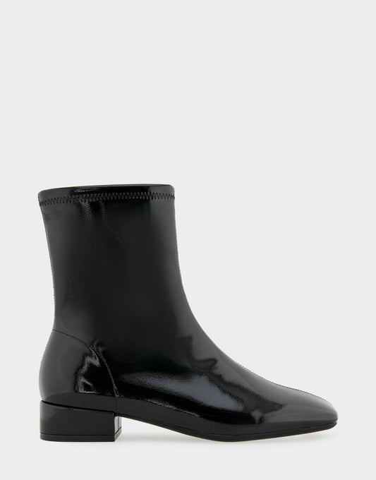Aerosoles Comfortable Women's Low Block Heel Bootie In Black Patent Faux Leather