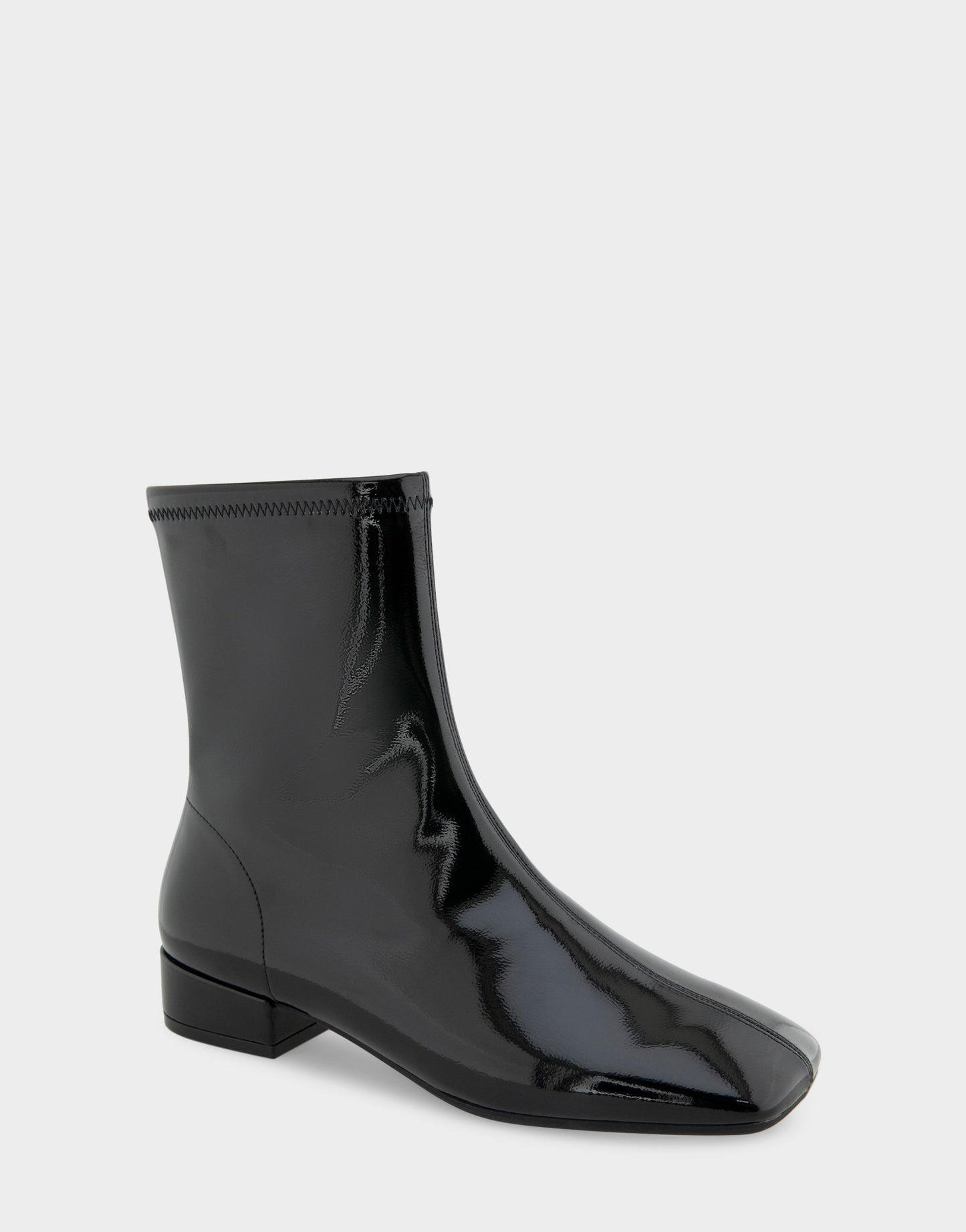 Aerosoles Comfortable Women's Low Block Heel Bootie In Black Patent Faux Leather
