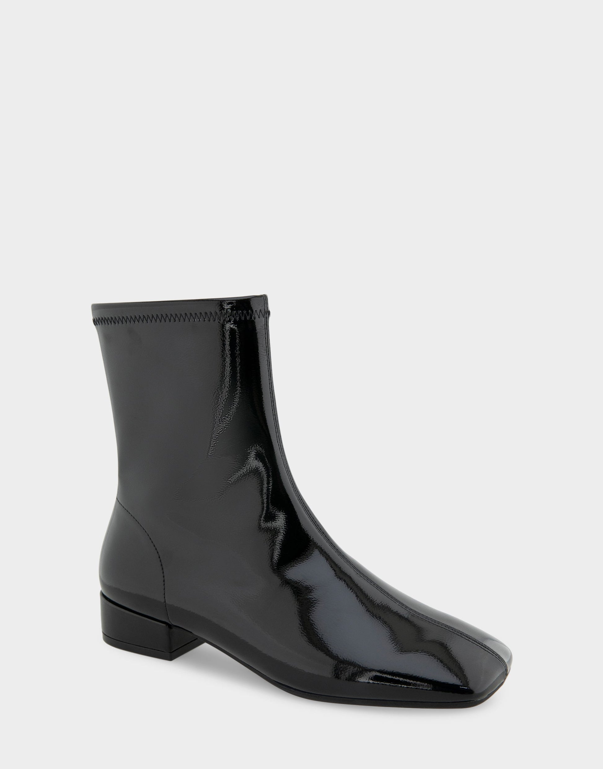Aerosoles Comfortable Women's Low Block Heel Bootie In Black Patent Faux Leather